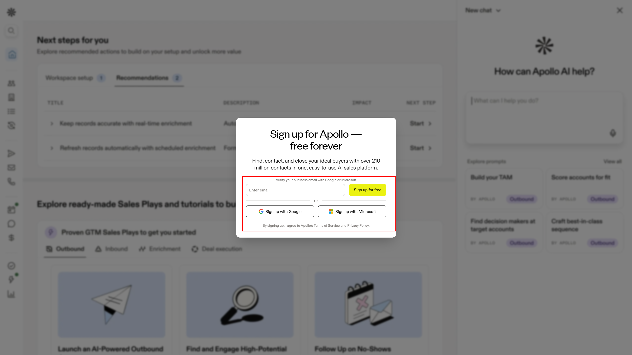 Passo 1: Creare un account Apollo.io